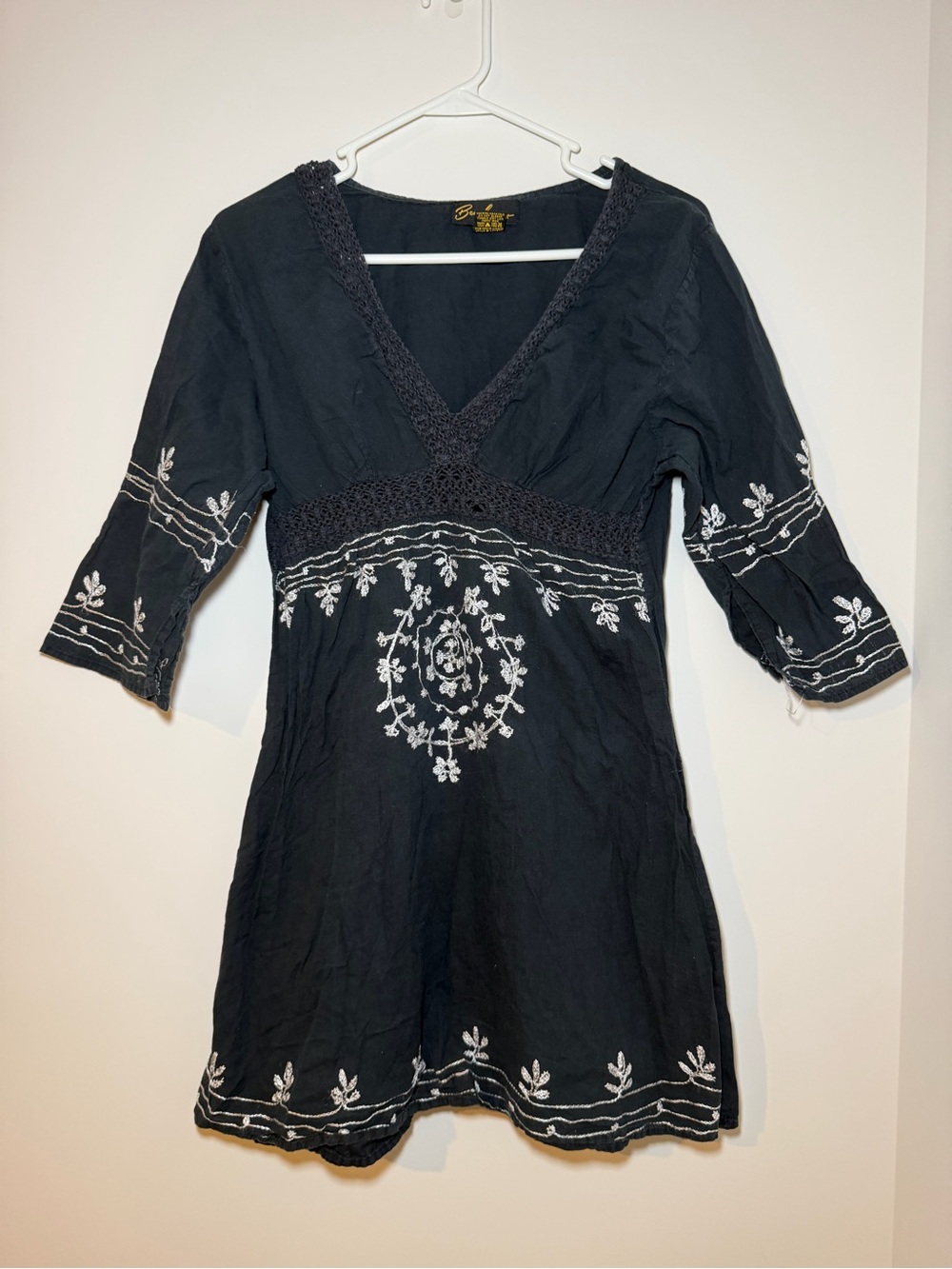 Beach By Exist Navy/White Embroidered Babydoll Swim Cover Up Dress Women’s Large